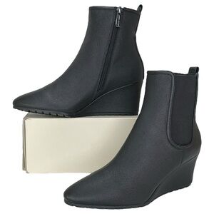 Anne Klein Valore Black Faux Pebbled Leather Womens Wedge Booties Size 8.5M